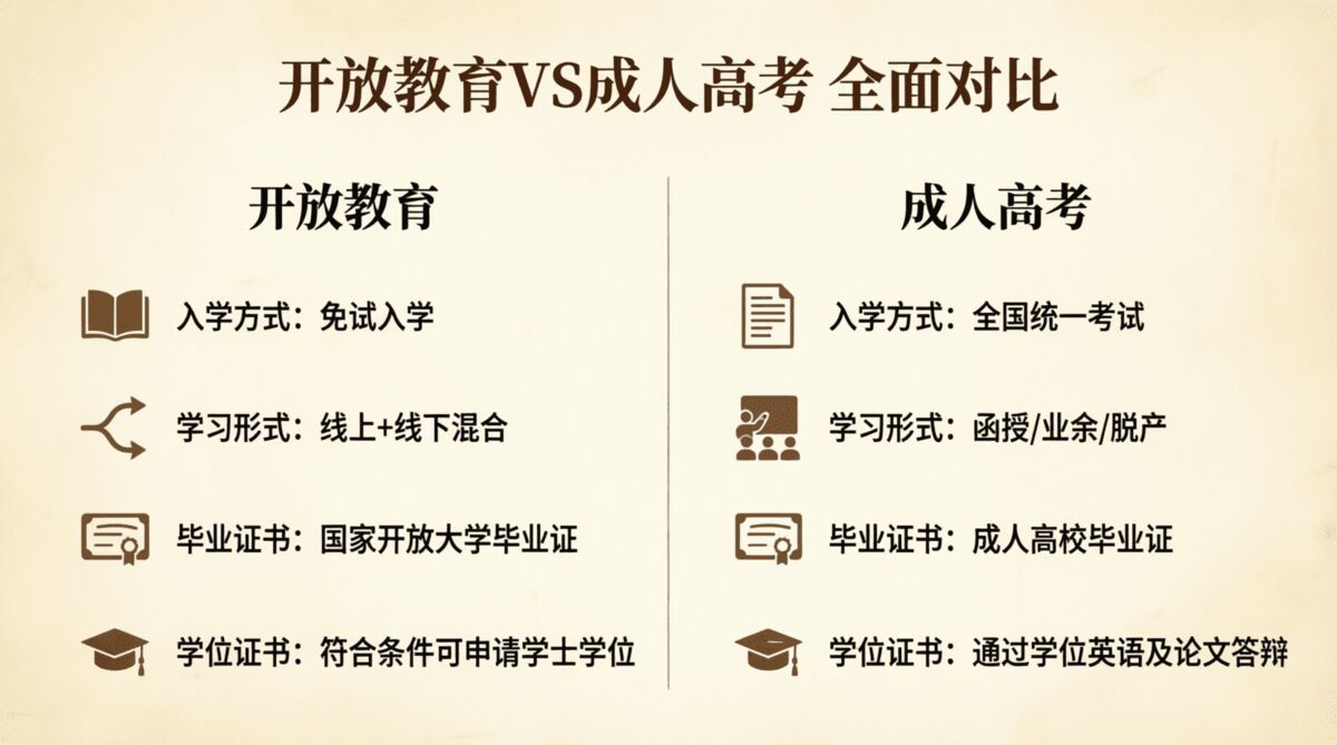 开放教育和成人高考有什么区别？